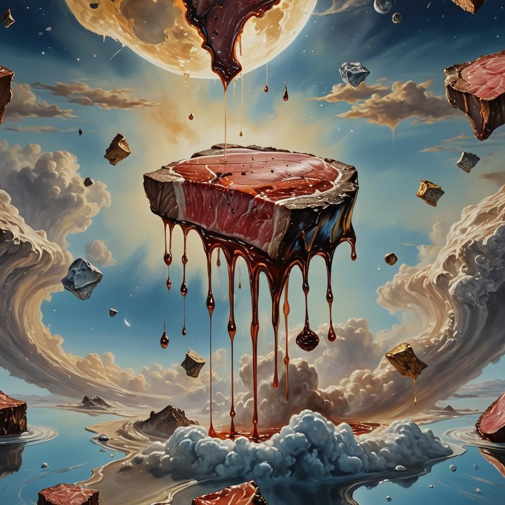 Steak Dancing on the Moon in Surrealist Style