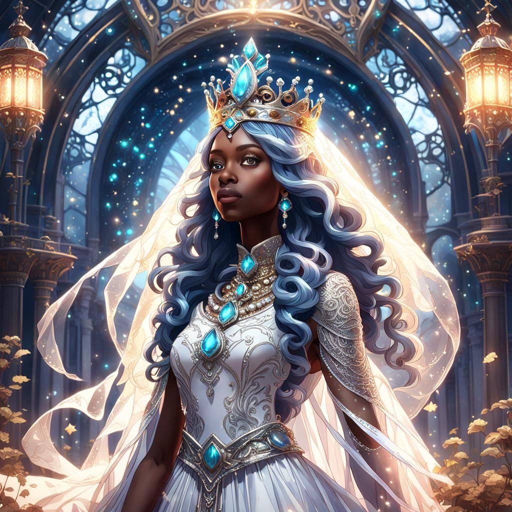 Anime Style African American Bride with Crown