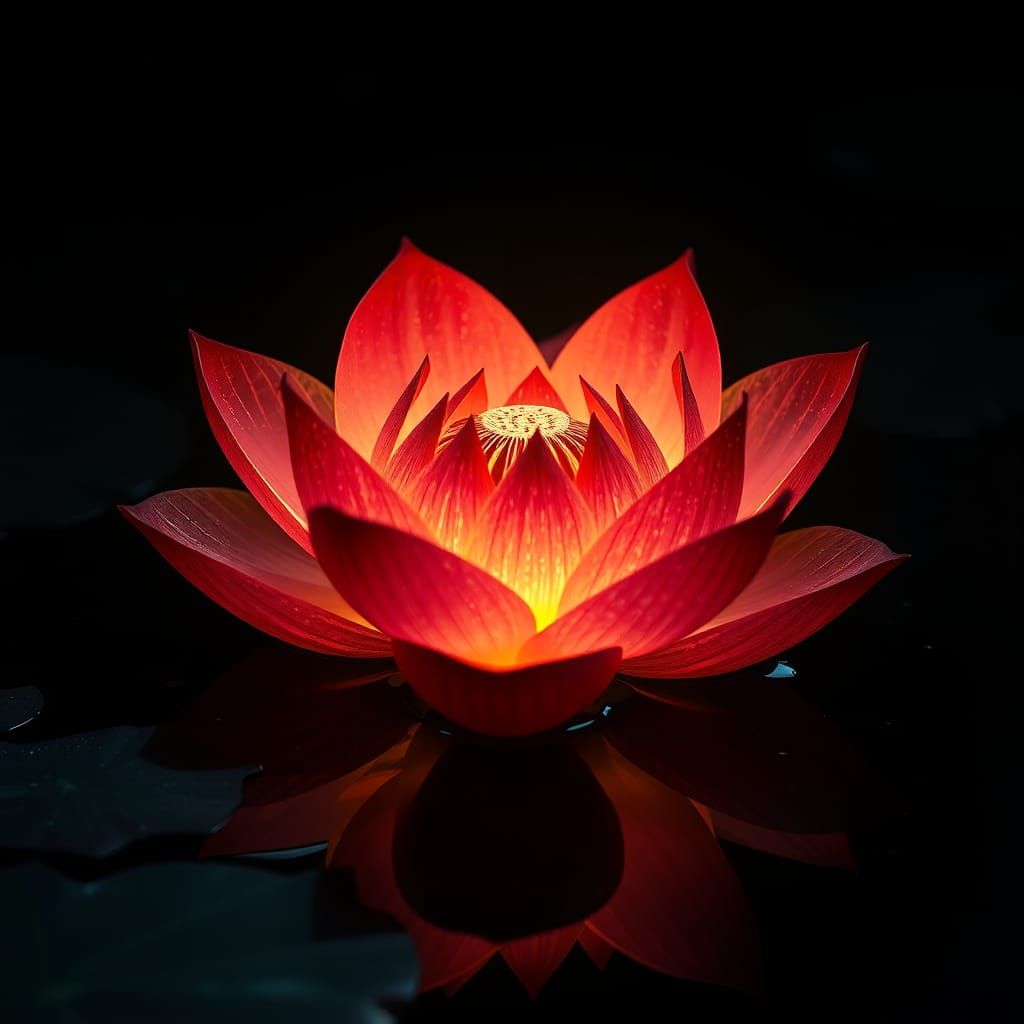 Bioluminescent Lotus Unfolding in the Dark: Fantasy Art