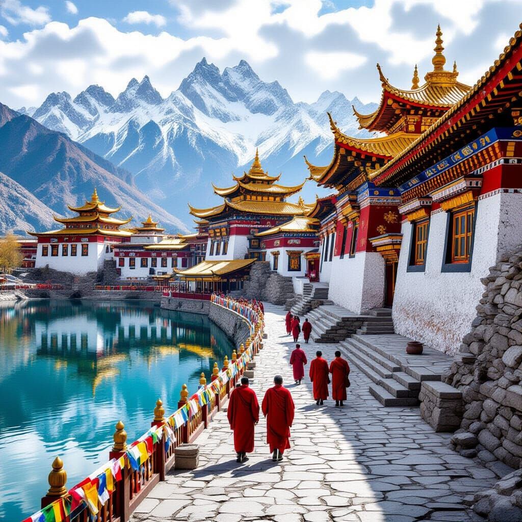 Majestic Tibetan Monastery with Golden Rooftops