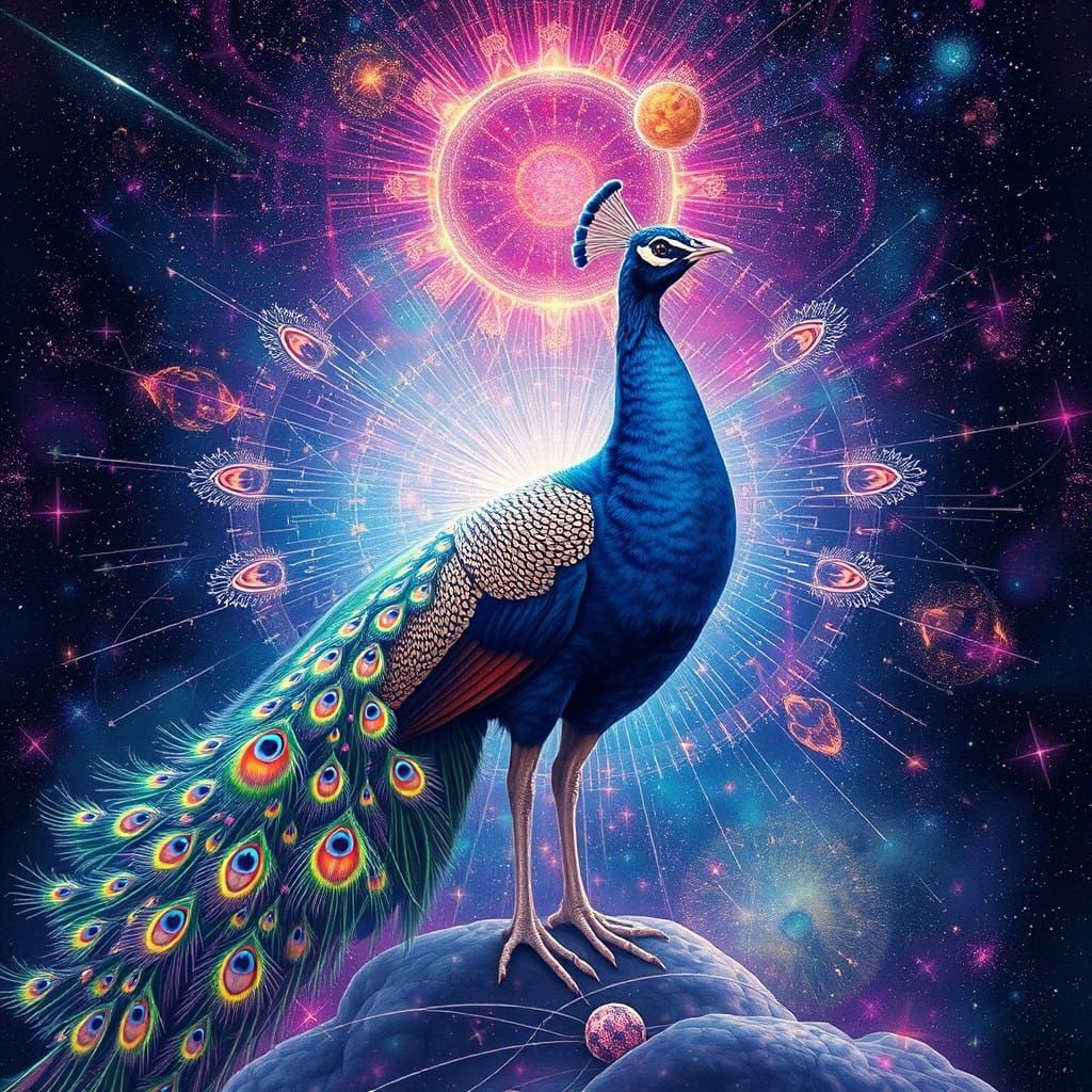 Cosmic Apache Rose Peacock in Vibrant Astral Hues