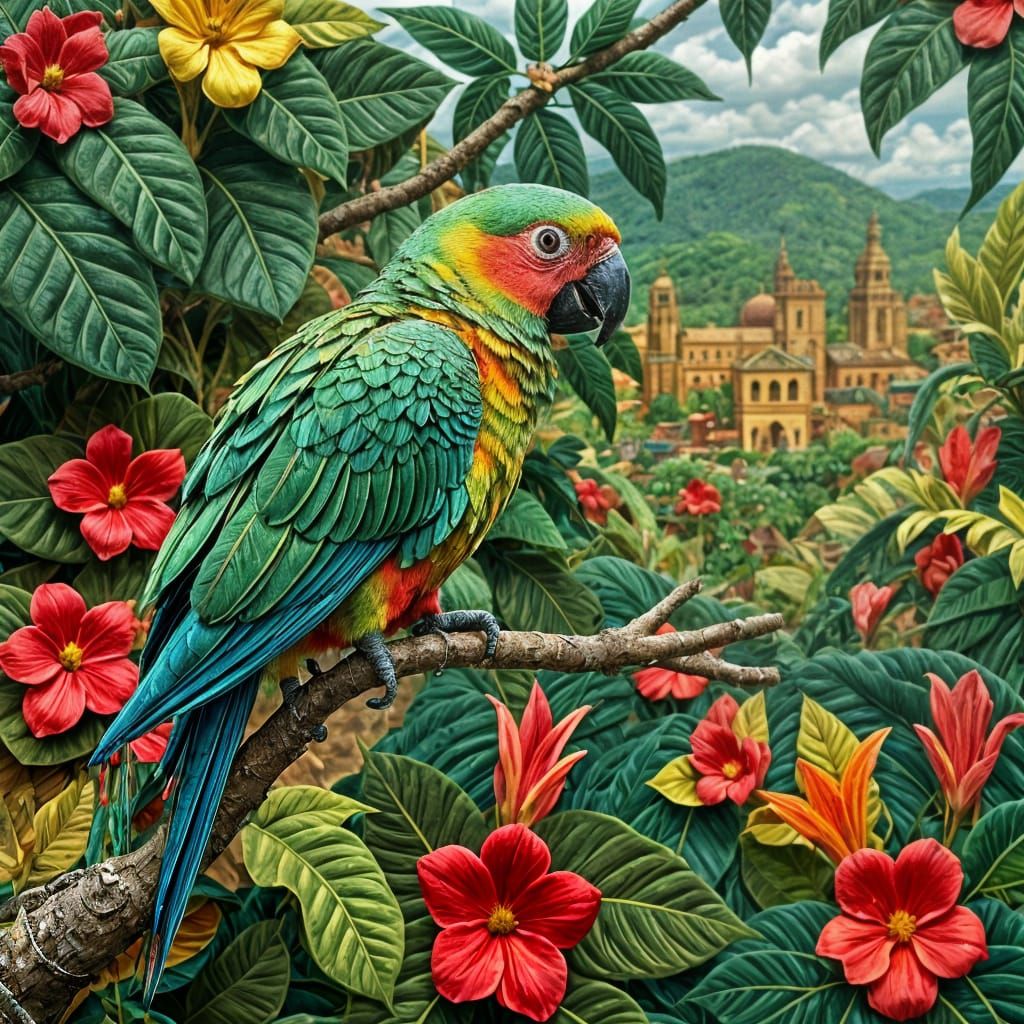 Parrot in a Fabric Jungle