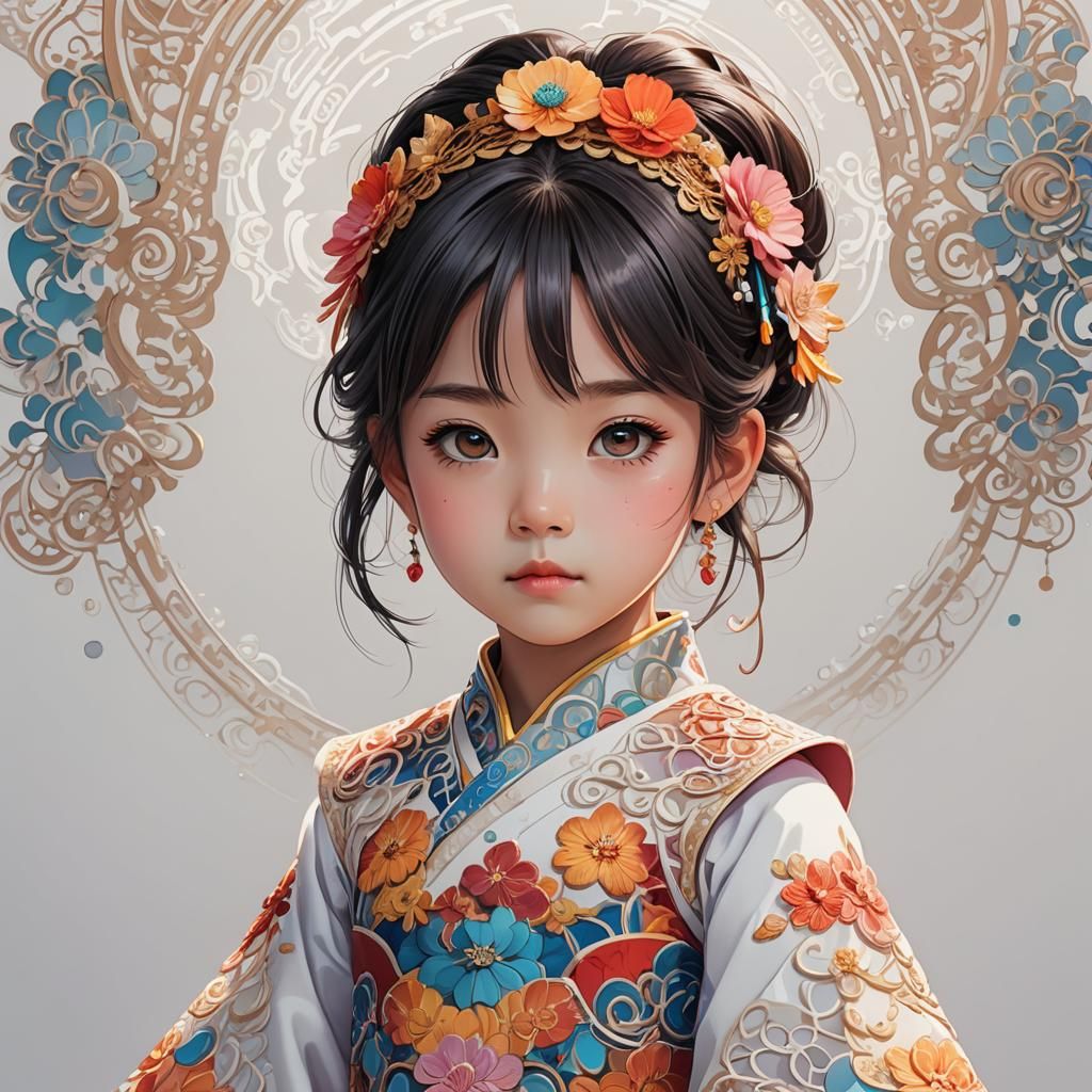 Anime Portrait of Girl in Ornate Dress