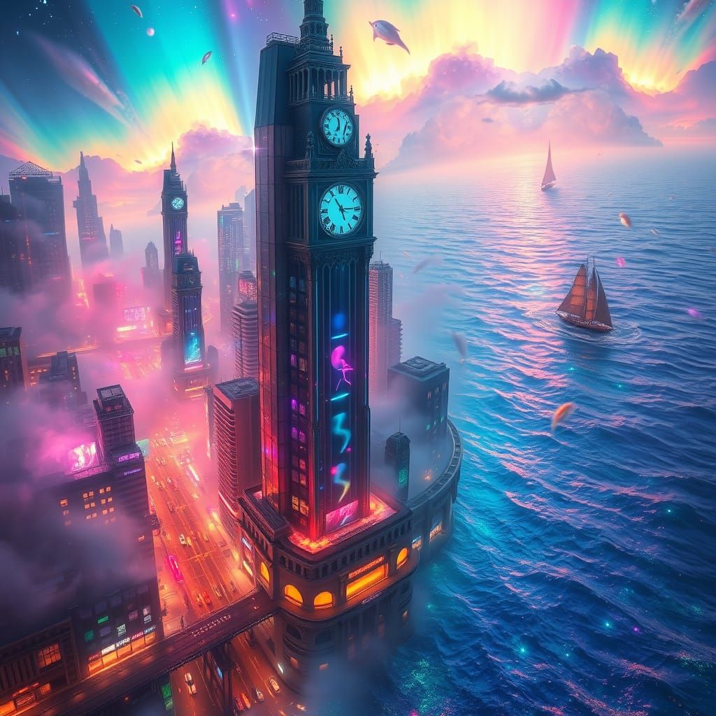 Surreal Cyberpunk Metropolis at Night