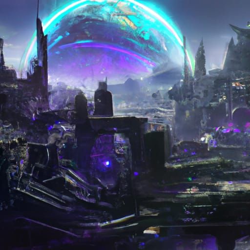 Cyber Planet Concept Art in Dark Fantasy Style