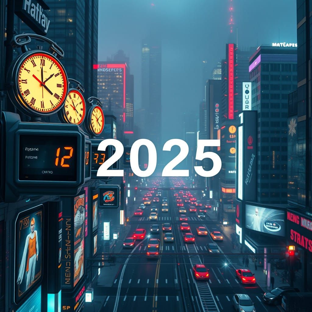 Cyberpunk Cityscape Countdown to a Futuristic New Year