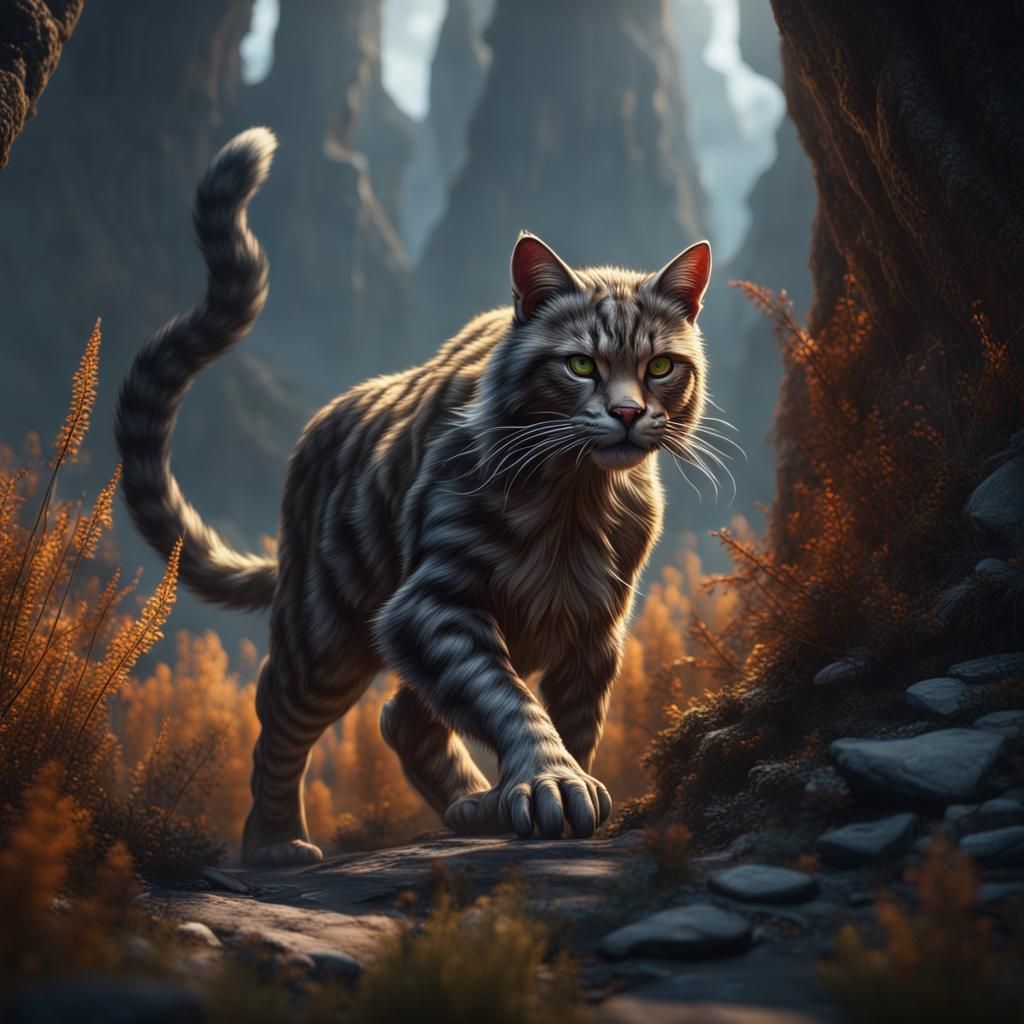 Wildcat Stalking Prey: Detailed Matte Painting