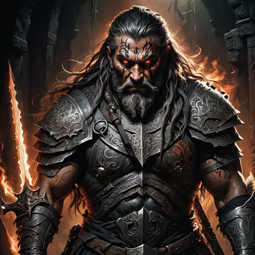 Giant Warrior Portrait in Dark Fantasy Art Style