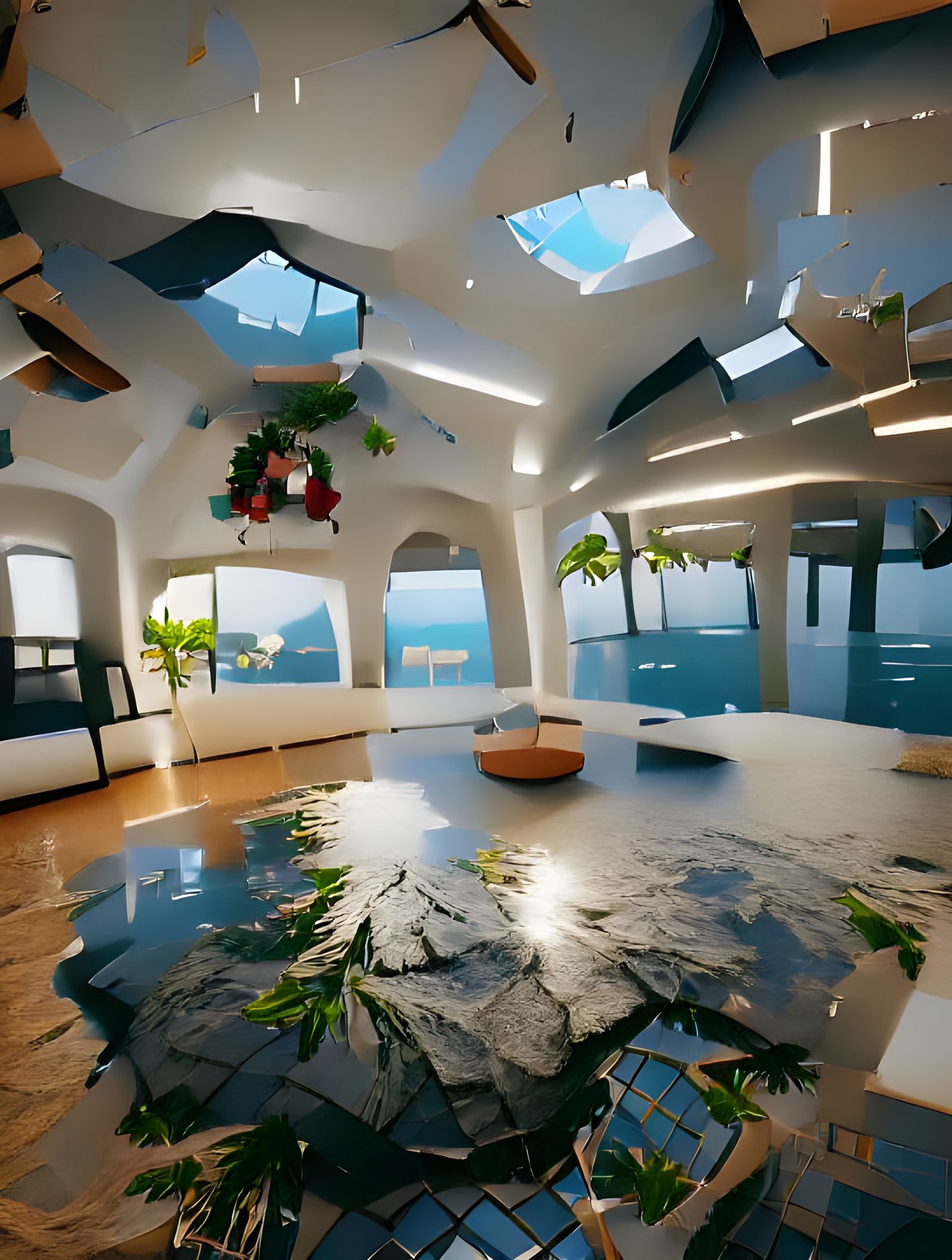 Indoor Island with Glass Ceiling in 8K