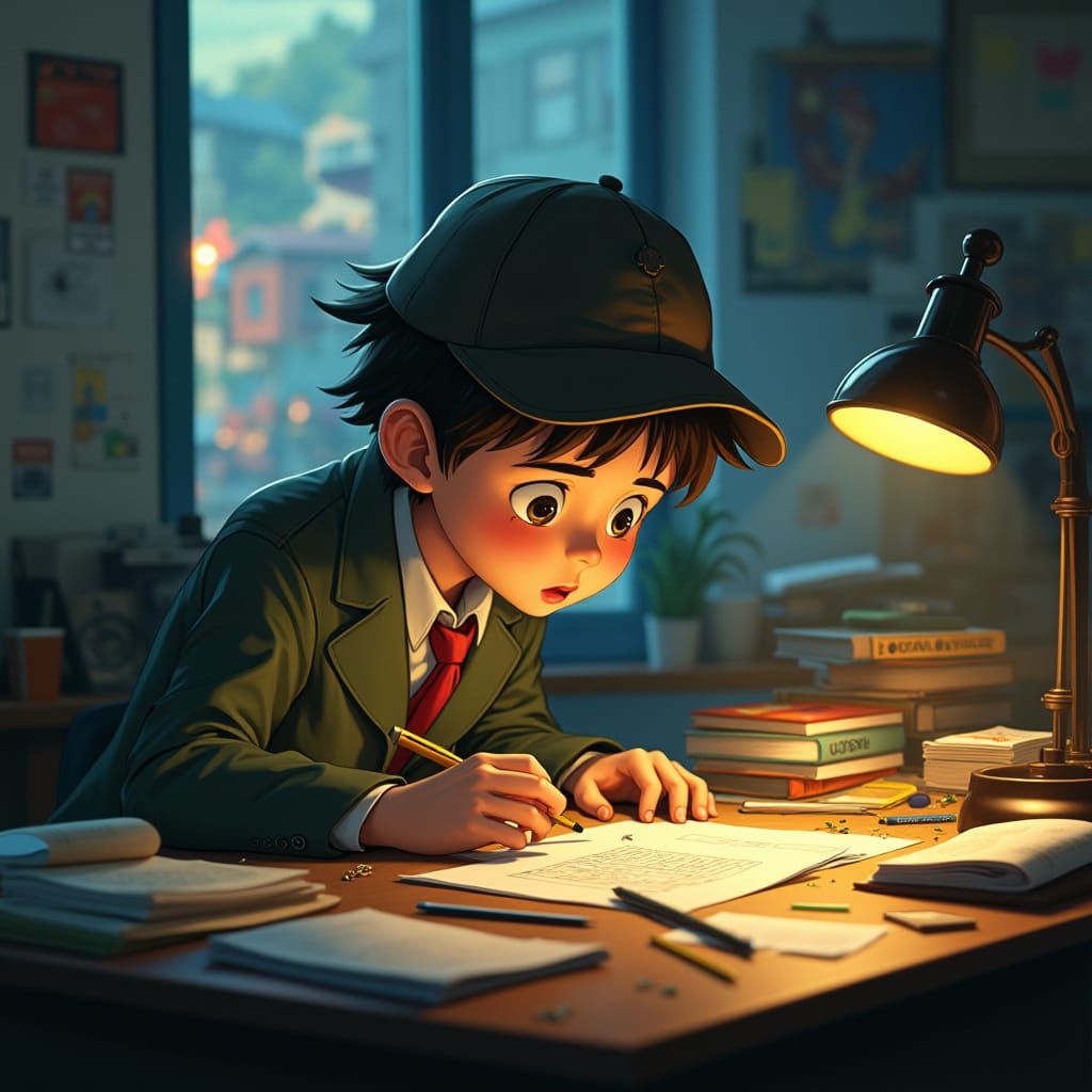 Teen Detective Examines Mock Crime Scene in Colorful, Nostal...