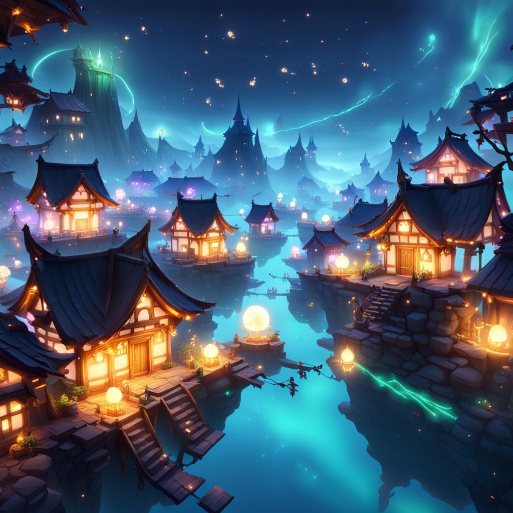 Enchanted Fairy Village with Glowing Lights