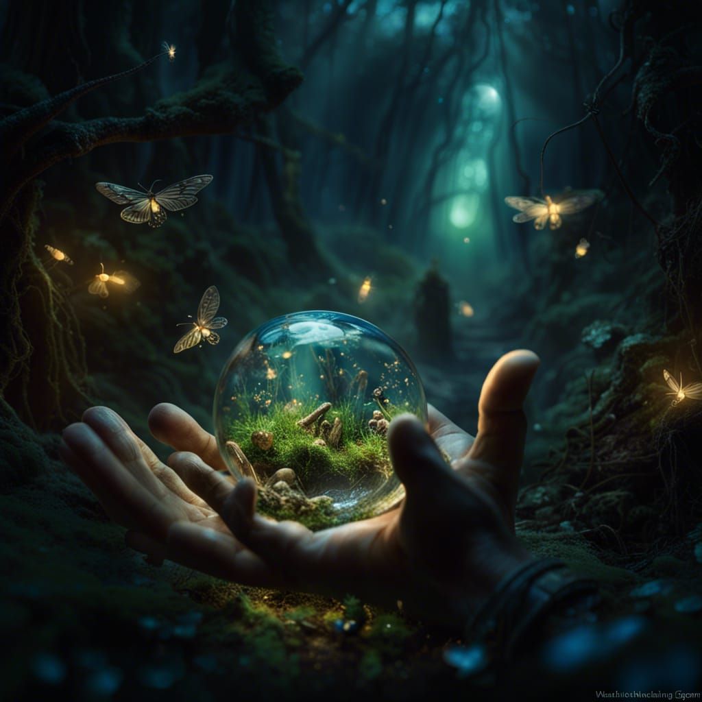 Miniature Fantasy World Emerging from a Hand