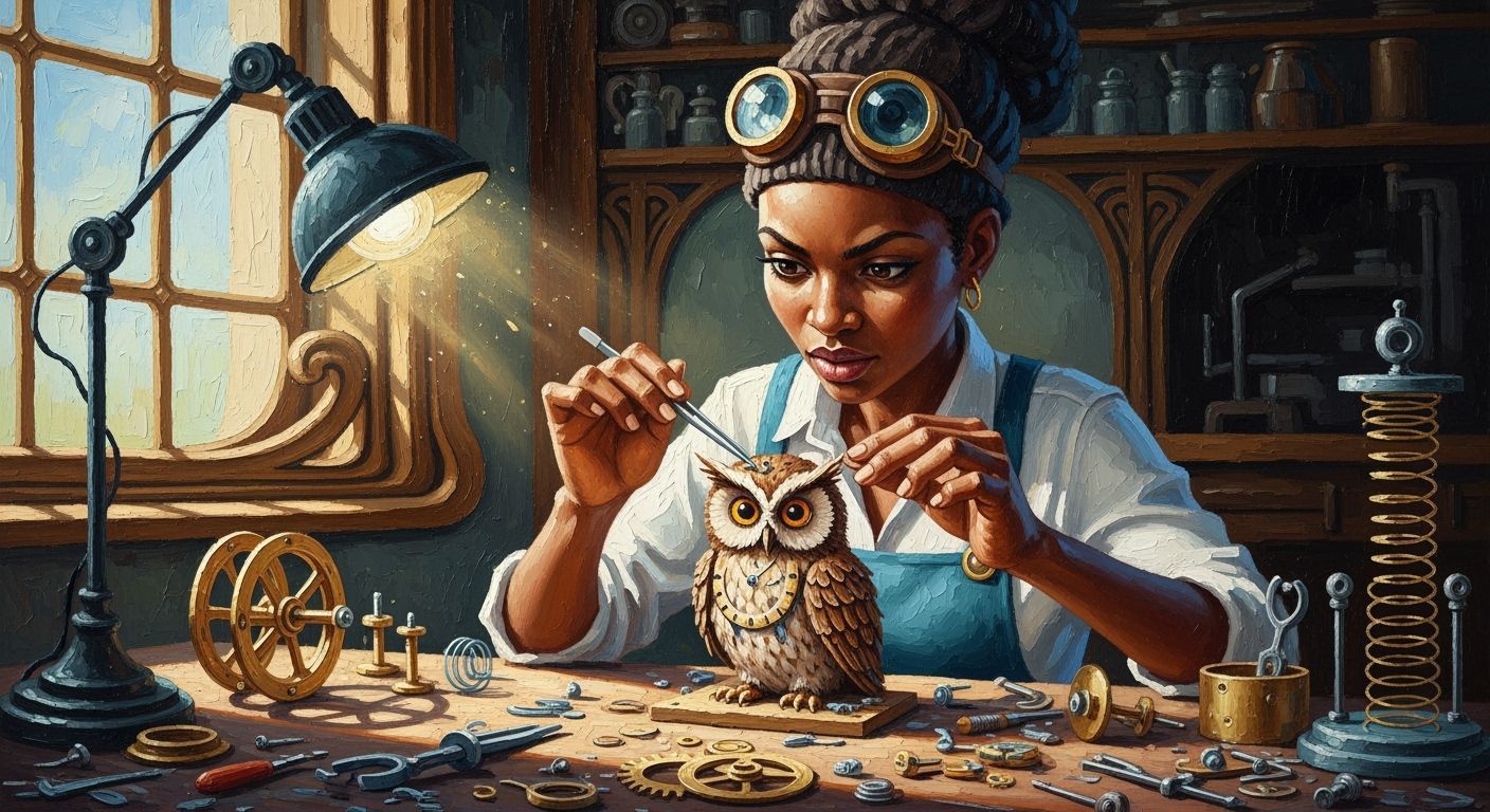 Clockwork Owl Assembled by Engineer: Impasto Oil