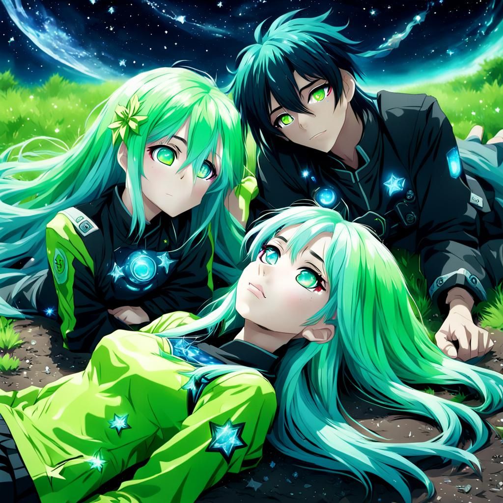 Anime Girl and Boy Gazing at Stars