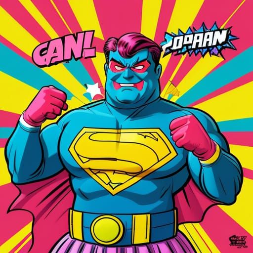 Retro Superhero Fatman in Rainbow Tutu Toybox