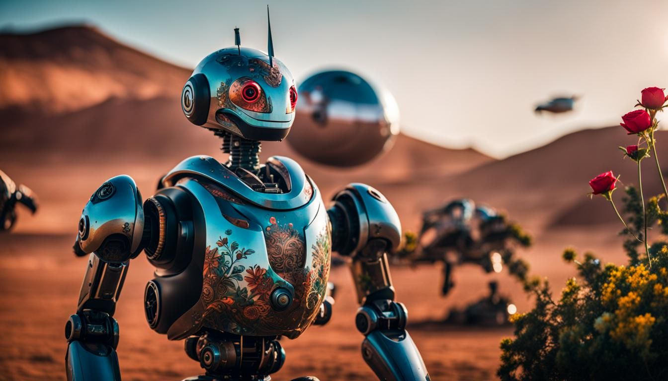 Tattooed Robot on Mars with Robot Whales