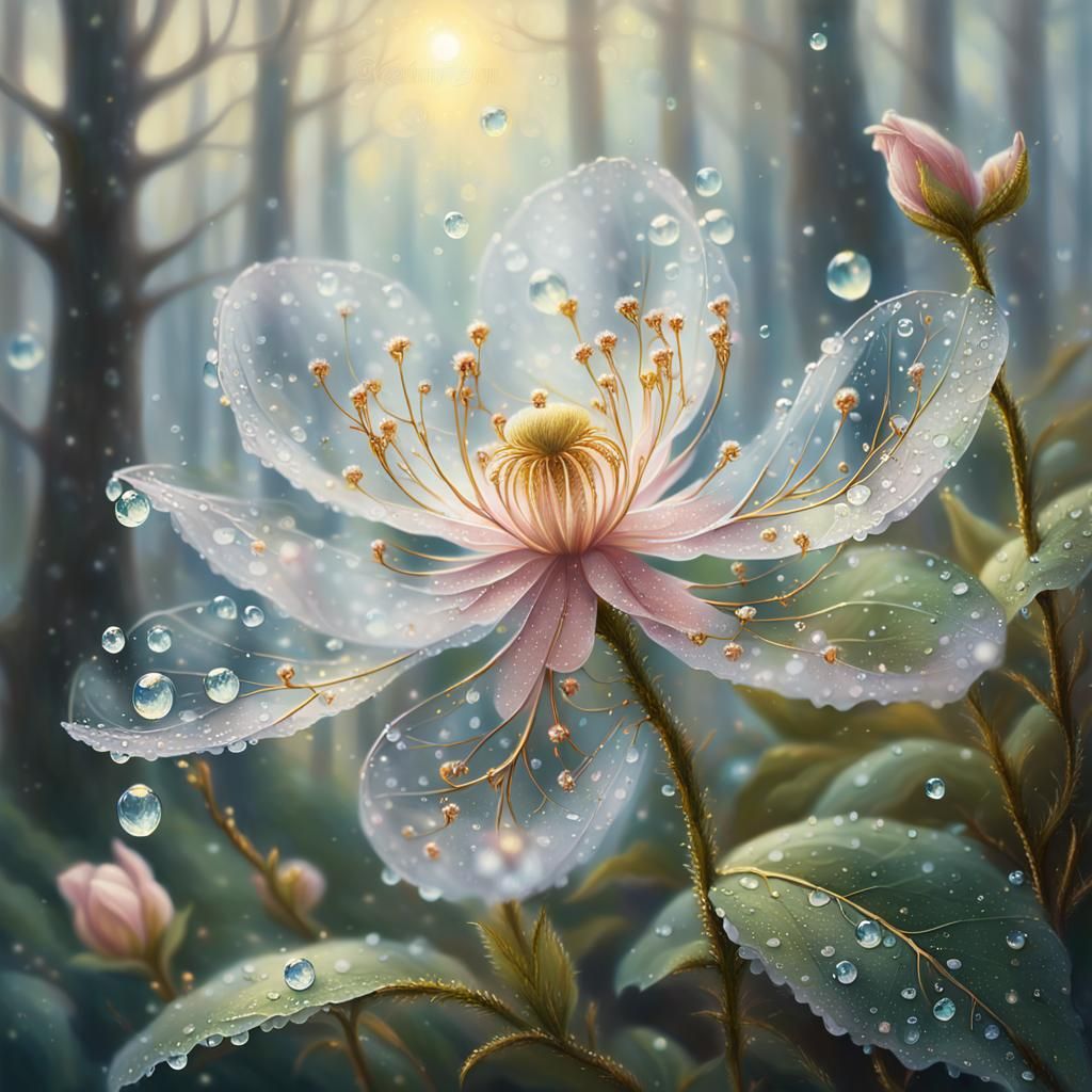 Ethereal Blossom in Misty Forest as Hyper-Realism