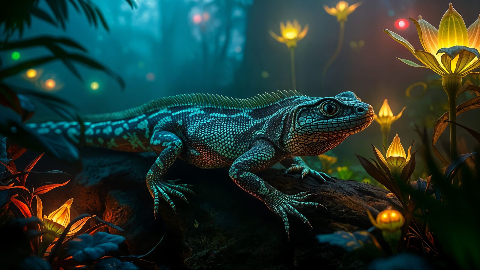 Bioluminescent Reptile in Alien Jungle