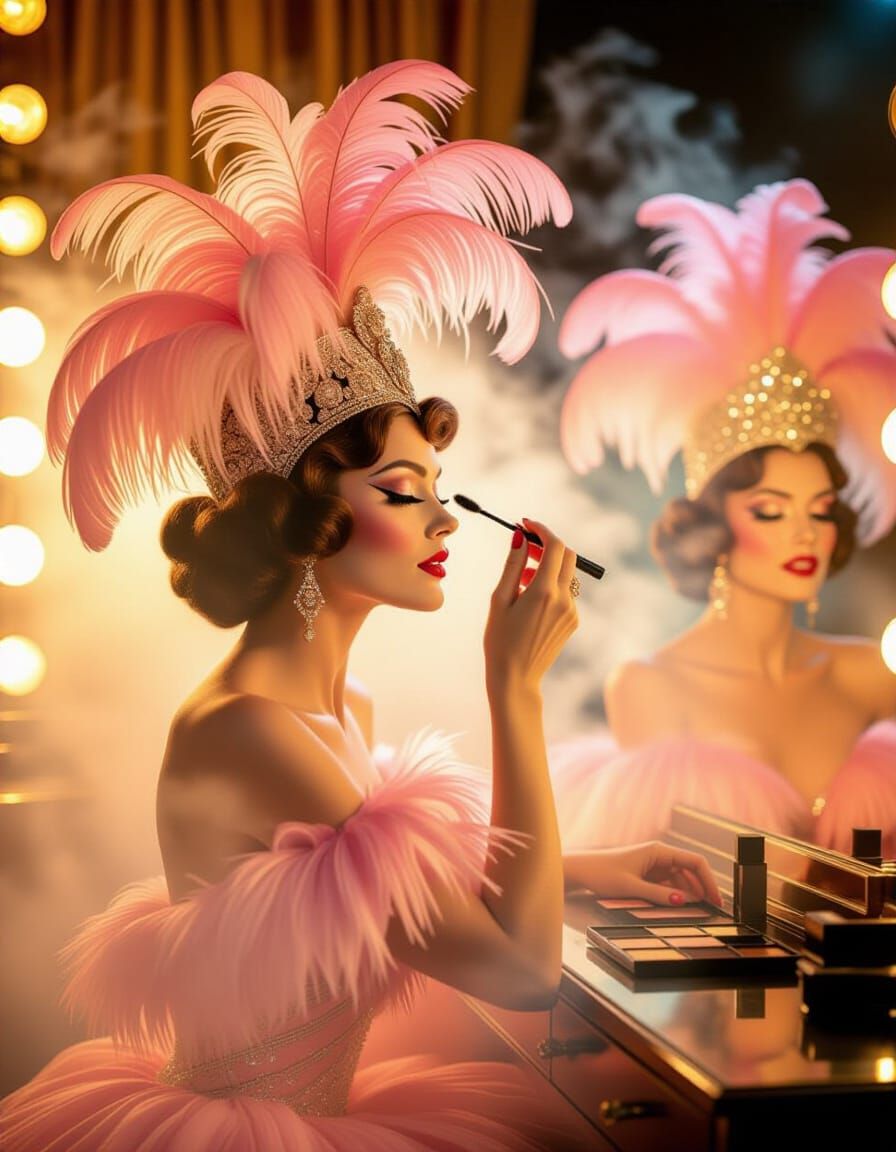 Glamorous Cabaret Dancer in Golden Light, Oil Painting Style