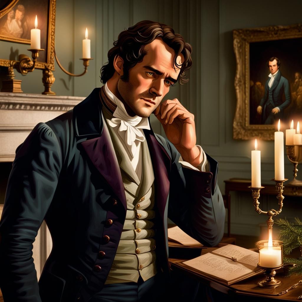 Mr. Darcy Contemplating Elizabeth Bennet by Candlelight