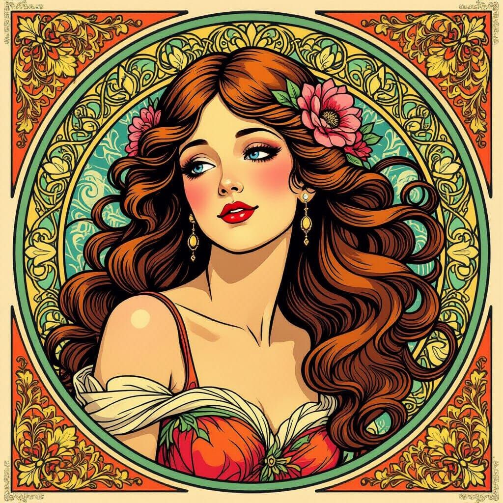 Art Nouveau Woman in Vibrant Pop Art Style