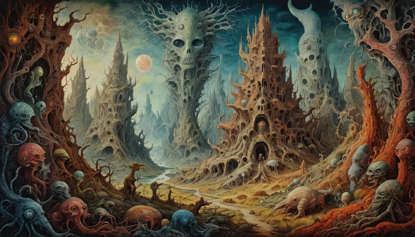 Surreal Fantasy Landscape Inspired by Ernst Fuchs