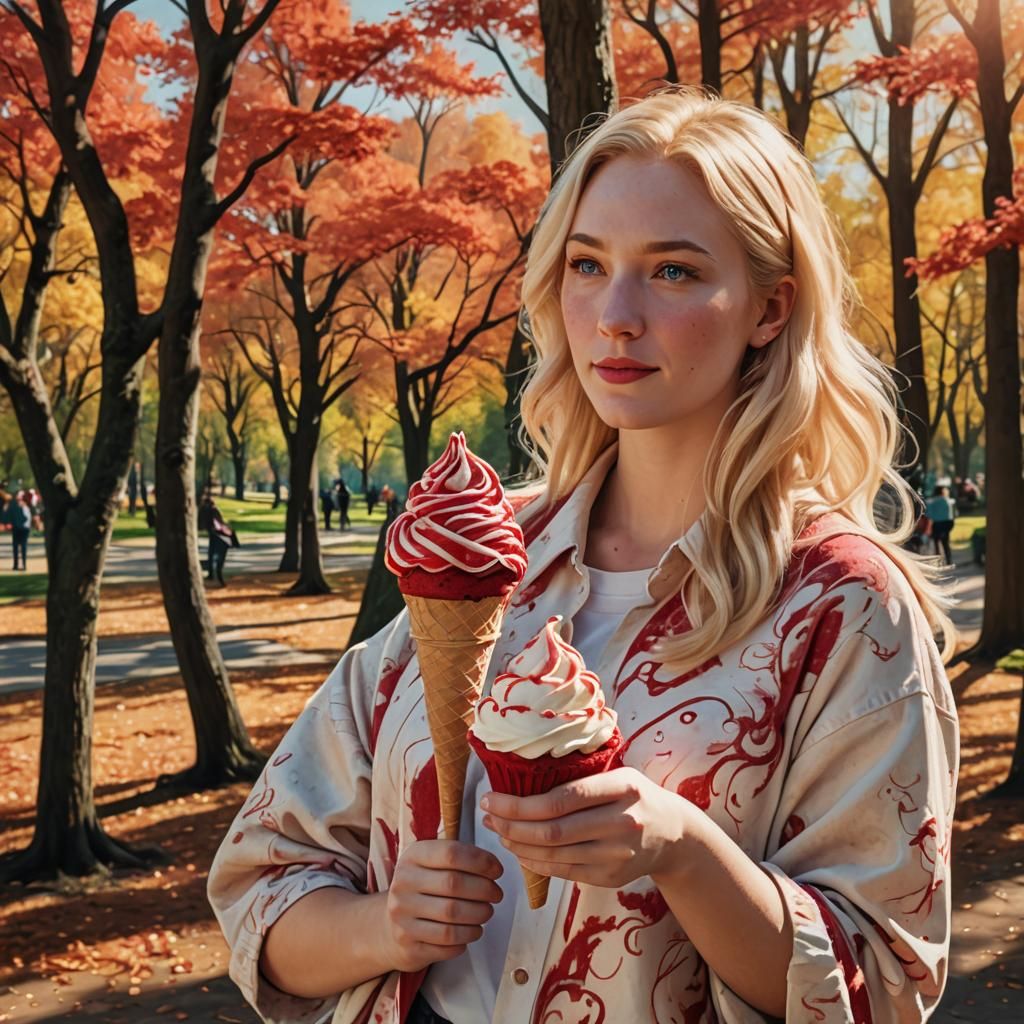 Red Velvet Ice Cream Cone in Art Nouveau Style