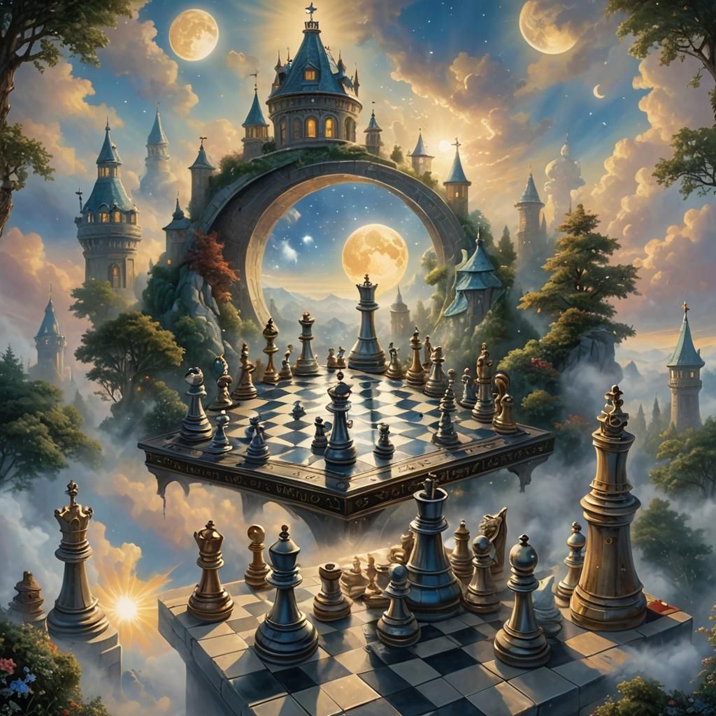 Sun and Moon Play Chess in Ethereal Sky
