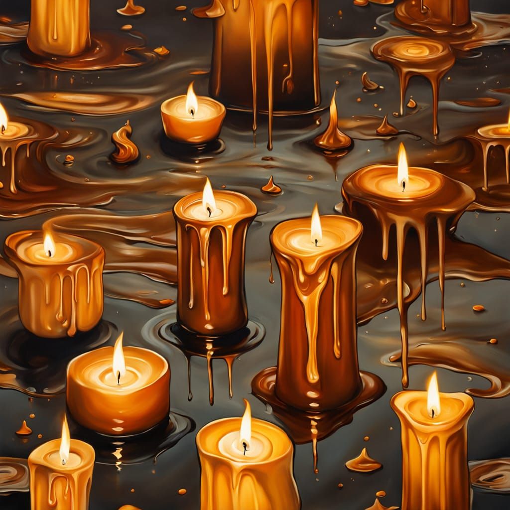 Surreal Caramel Candles Melted Oil Painting