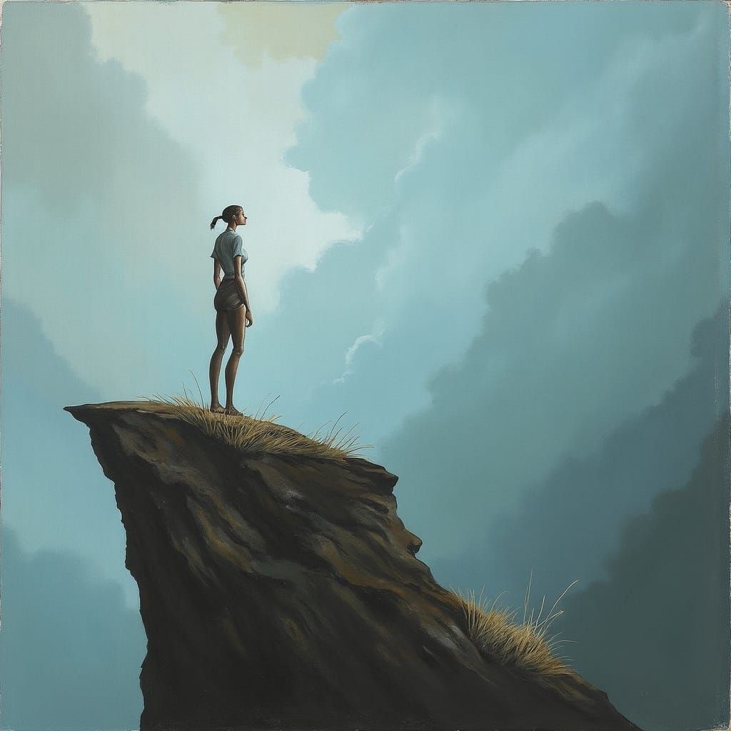 Woman Gazing at Desolate Landscape in Digital Painting