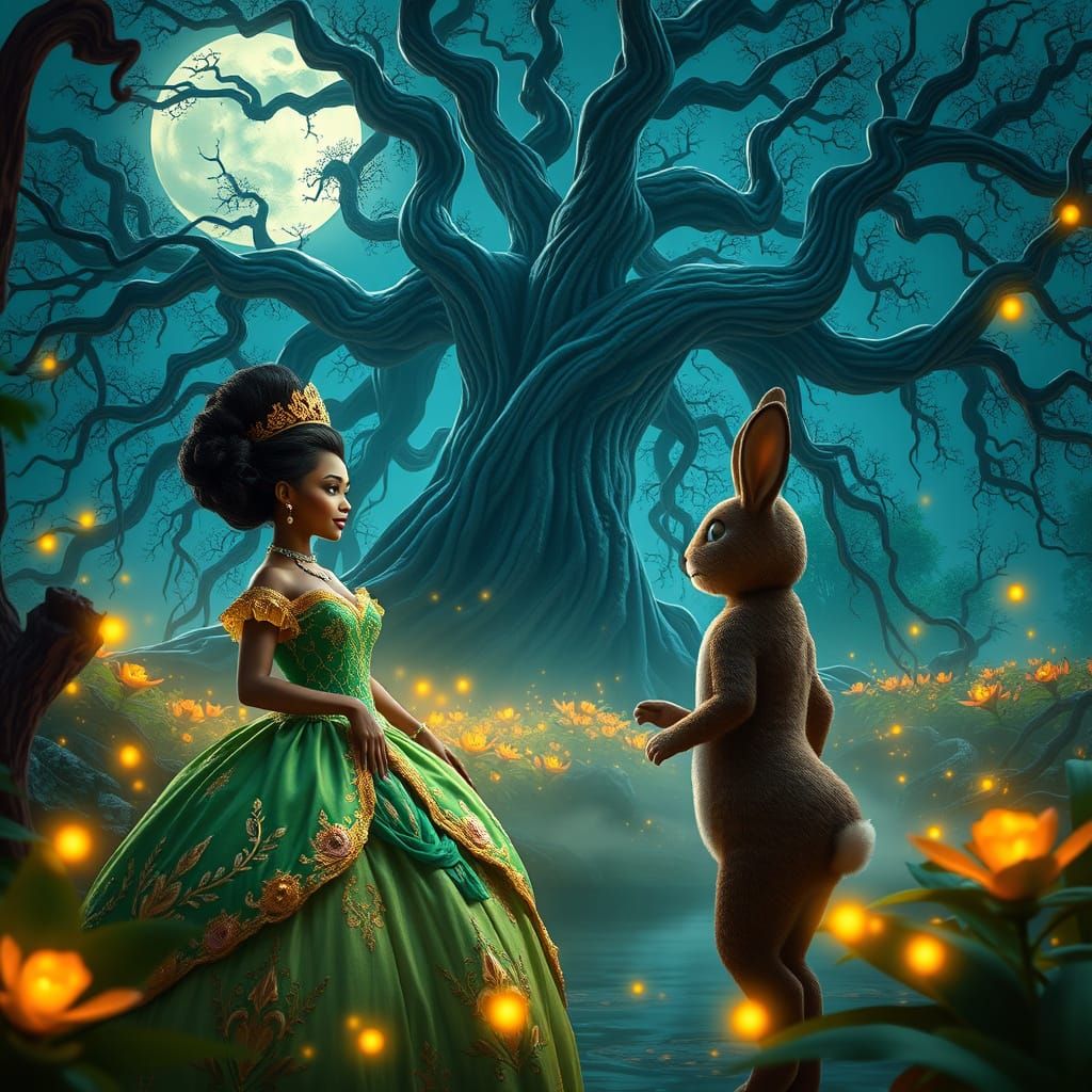 Mystical Bayou Encounter in Emerald and Gold