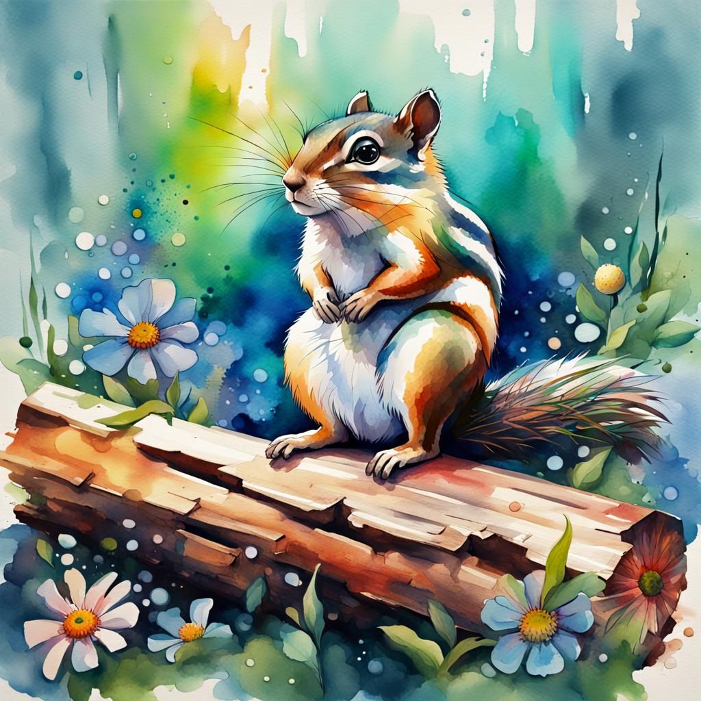 Abstract Chipmunk Watercolor with Volumetric Lighting