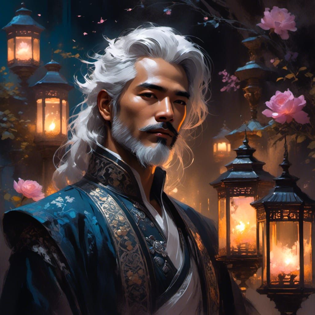 Gothic Anime Man in Fantasy Garden Portrait