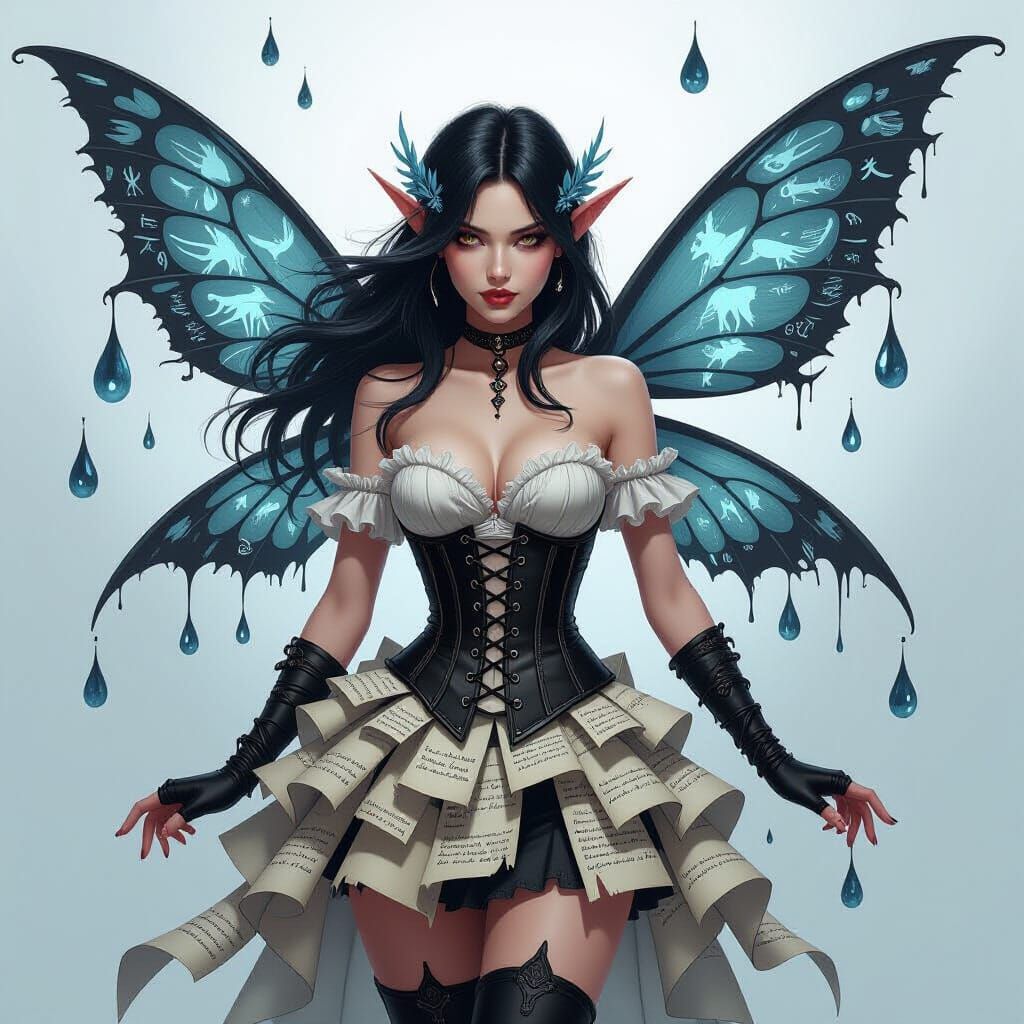 Ink Fairy with Parchment Dress in Fantasy Style