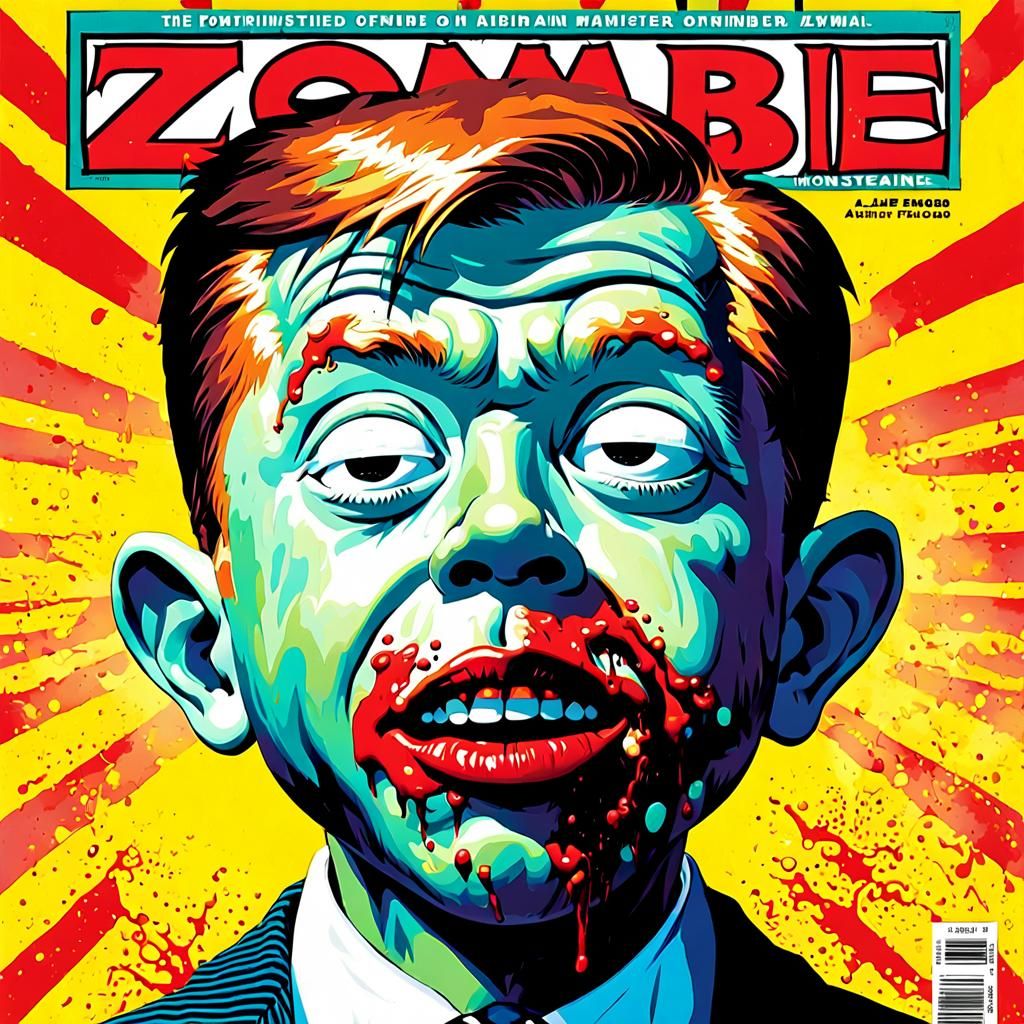 Surreal Pop Art Magazine Cover with Classic Monsters