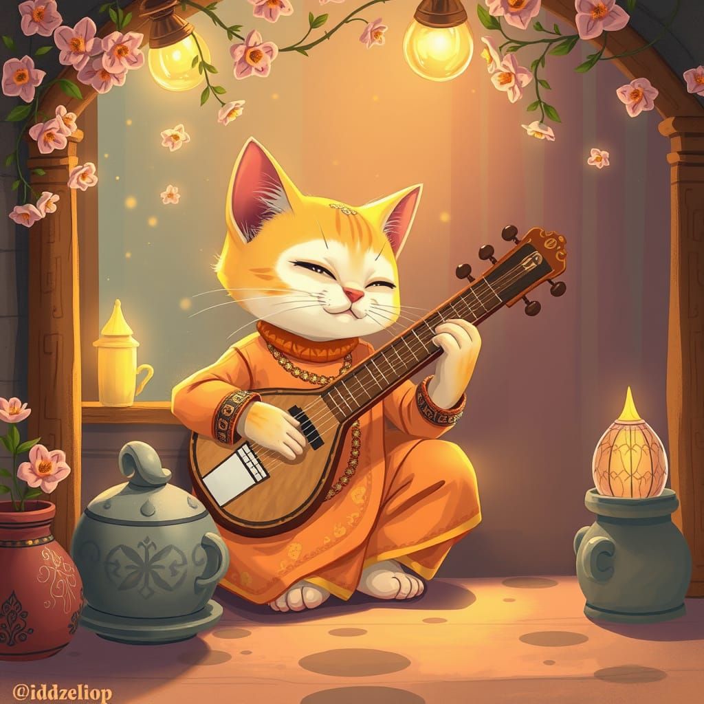 Cat Plays Sitar in Hyderabadi Tea Stall