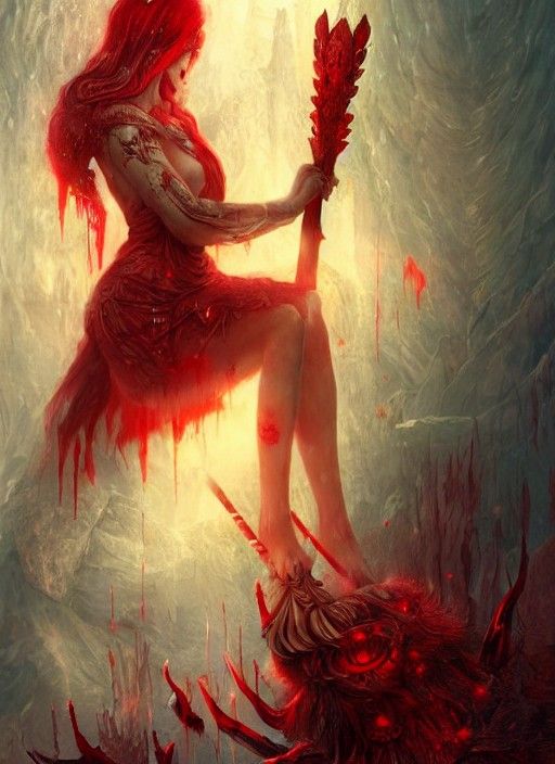 Nordic Goddess with Axe in a Matte Painting Style