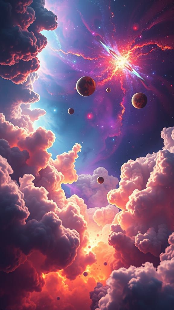 Vibrant Cosmic Nebula with Swirling Colors