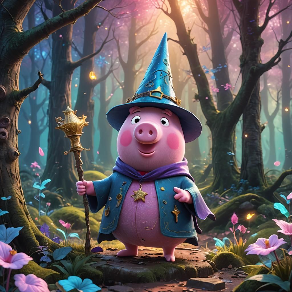 Peppa Pig as Wizard in Mystical Forest