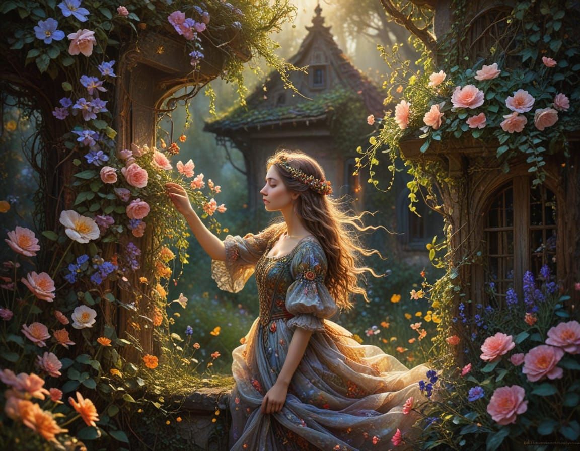 Whimsical Garden Basks in Warm Sunbeams in a Dark and Myster...