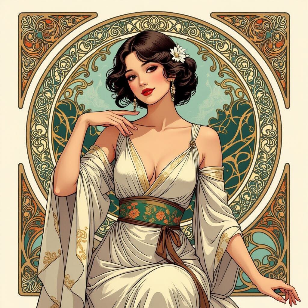 Elegant Woman in Art Nouveau Style
