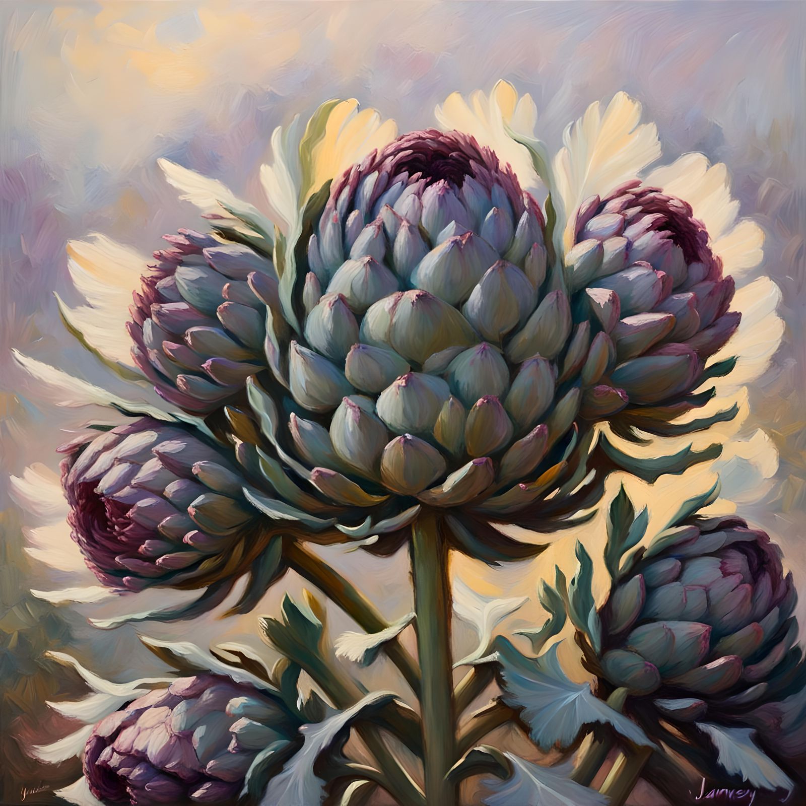 Angel with Artichoke Blossoms in Impressionistic Style