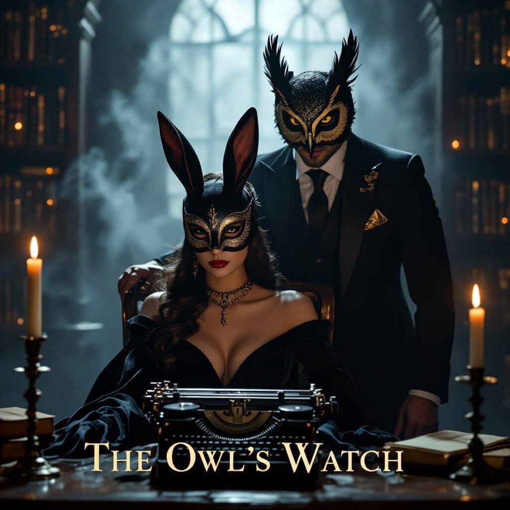 Mysterious Couple in Dark Romantic Library Scene