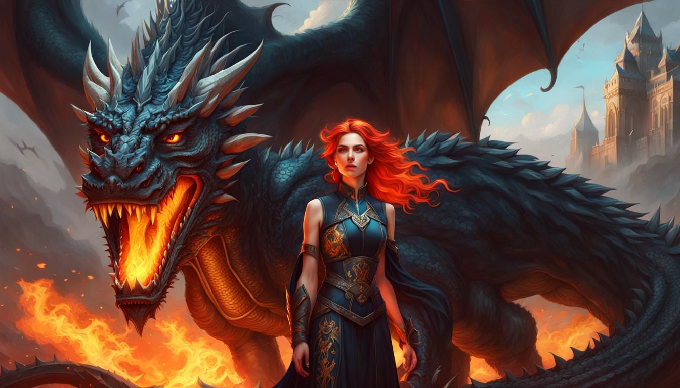 Woman and Dragon, Hyperdetailed Concept Art