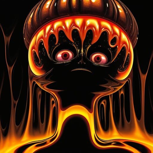 Melting Cheese Creature on Stage in Psychedelic Art