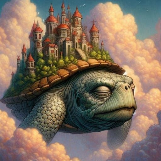 Whimsical Watercolor Turtle in a Dreamy Sky