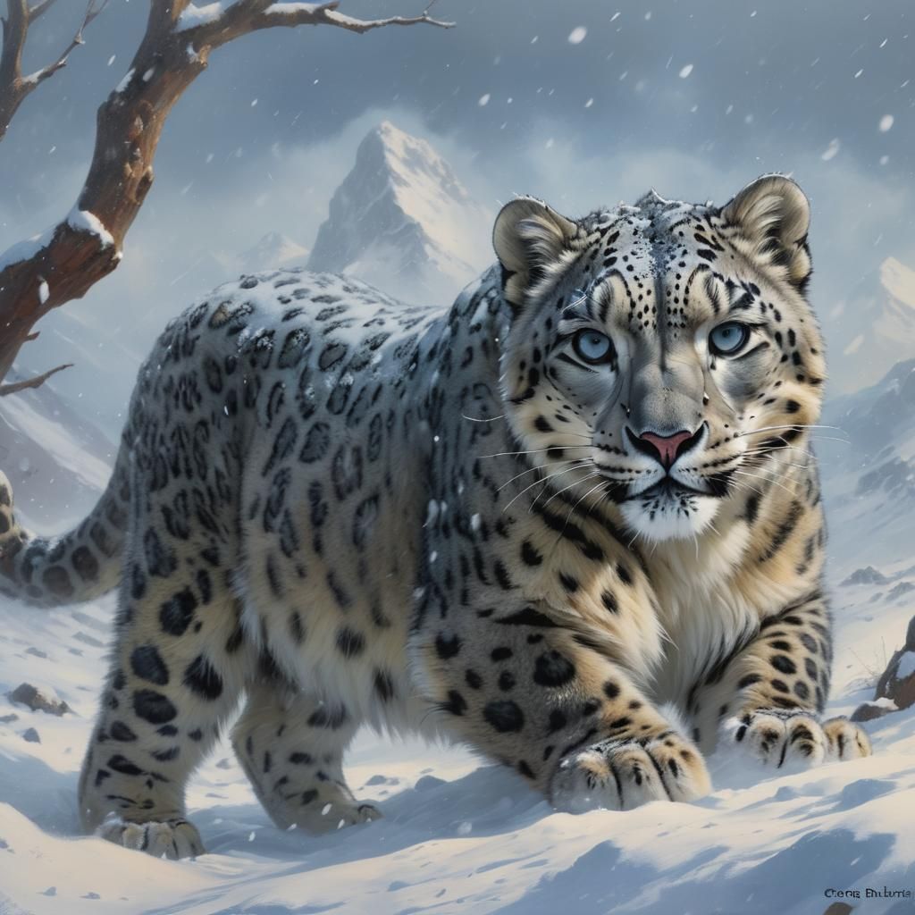 Snow Leopard in Blizzard, Sinister Art