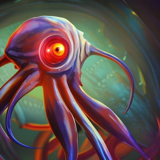 Hyperrealistic Squid-Eyed Man: Dramatic Splash Art Portrait