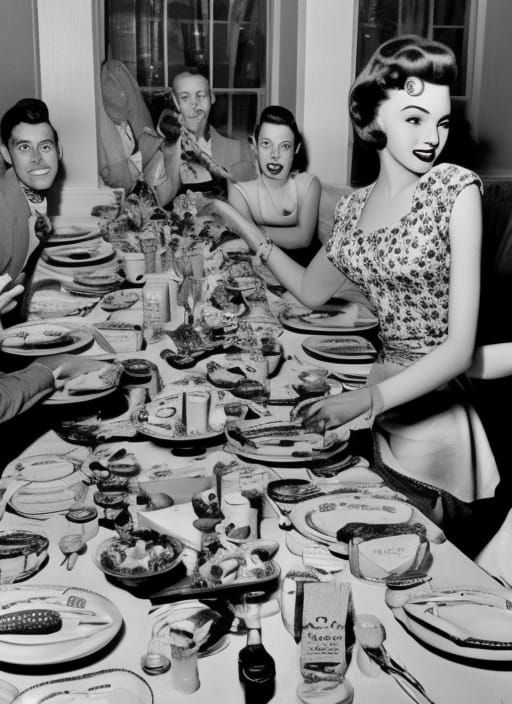Psychedelic 1950s Family Dinner Scene