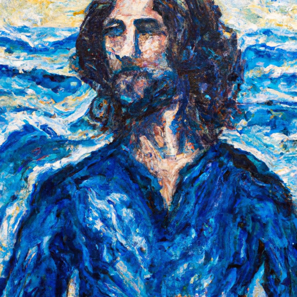 Man with Blue Mantle: Expressionist Sea Art